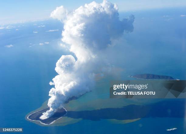 This picture taken on March 19, 2009 shows an aerial photo of ash rising into the air from an undersea volcanic eruption, part of the uninbabited...