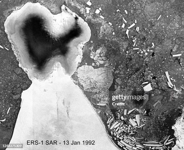 This image released by European Space Agency on July 10, 2008 and acquired on January 13, 1992 by ERS-1's SAR instrument shows Wilkins Ice Shelf in...