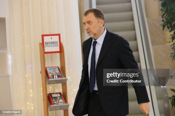 Russian billionaire and businessman Oleg Deripaska is seen during the congress of Russian Union of Industrialists and Entrepreneurs on March 16 in...