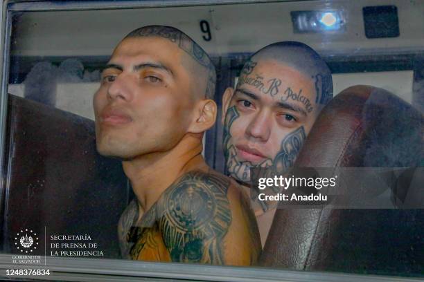 The arrival of inmates belonging to the MS-13 and 18 gangs to the new prison 'Terrorist Confinement Center' , in Tecoluca, 74 km southeast of San...