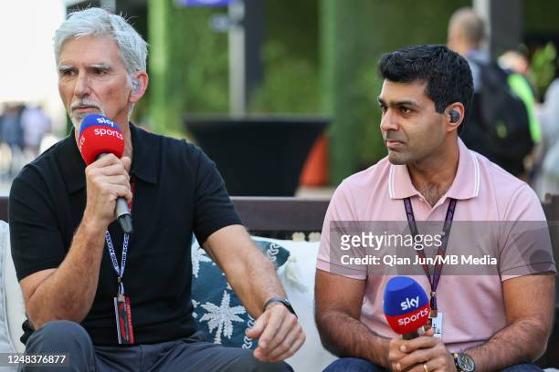 Damon Hill of Great Britain and karun chandhok of India during previews ahead of the F1 Grand Prix of Saudi Arabia at Jeddah Corniche Circuit on...