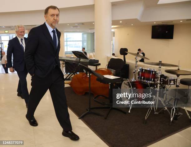 Russian billionaire and businessman Oleg Deripaska is seen during the congress of Russian Union of Industrialists and Entrepreneurs on March 16 in...