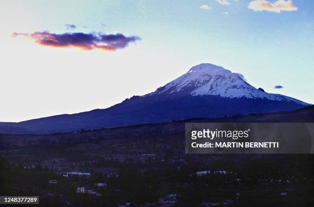 This undated file photo shows the glaciers on the Chimborazo volcano in the Ecuadoran province of Riobamba, some 240 kms south of Quito. A team of...