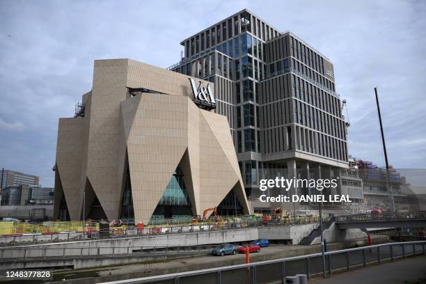 The V&A East Museum is seen under construction at the Queen Elizabeth Olympic Park in east London on March 16, 2023. Opening in 2025, V&A East Museum...