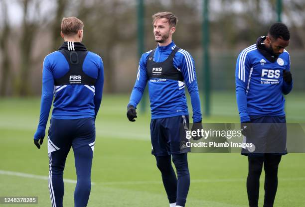 James Maddison of Leicester City during the Leicester City training session at Leicester City Training Ground, Seagrave on March 16, 2023 in...