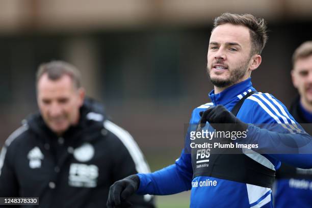 James Maddison of Leicester City during the Leicester City training session at Leicester City Training Ground, Seagrave on March 16, 2023 in...