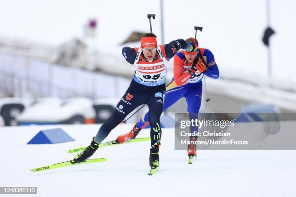Philipp Nawrath of Germany competes during the Men's 10 km Sprint at the BMW IBU World Cup Biathlon Oslo Holmenkollen on March 16, 2023 in Oslo,...