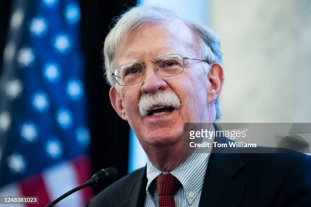 John Bolton, former national security advisor, speaks during a senate briefing hosted by the Organization of Iranian American Communities , to...