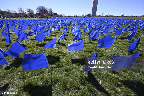 Advocacy organization Fight Colorectal Cancer installed blue flags on Washington Monument grounds to raise awareness about colon cancer on March 16,...
