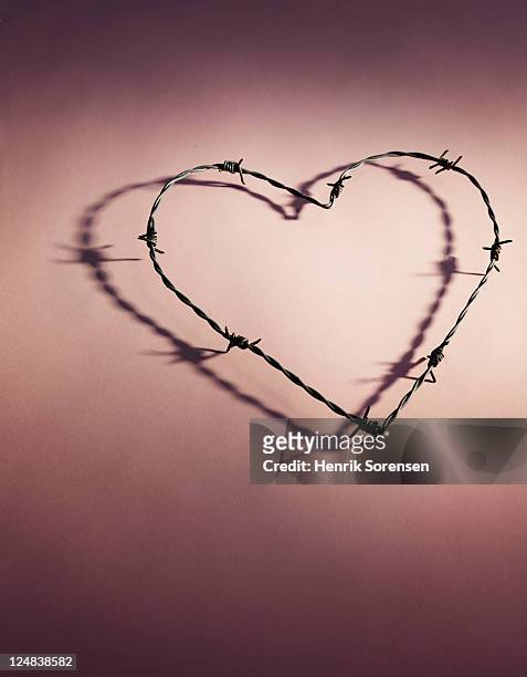 heart shaped barbed wire - barbed wire fence stock-fotos und bilder