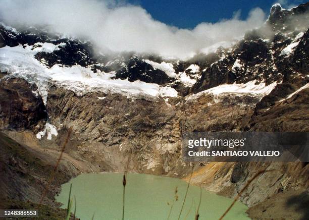 This is an undated photo of the crater of the snow-covered volcano Altar, located in the Andean center of Ecuador, from which the mud and rock slide...