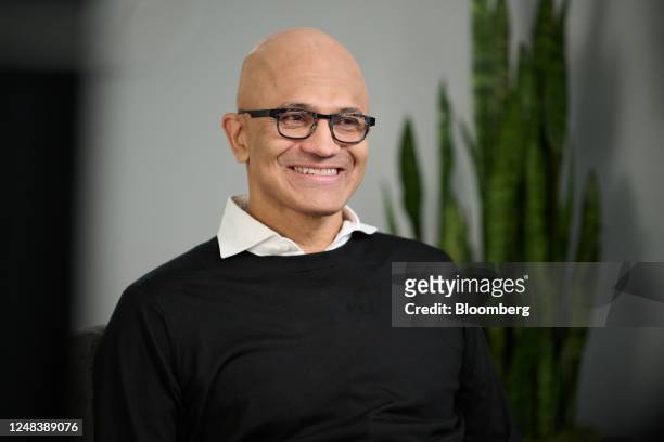Satya Nadella, chief executive officer of Microsoft Corp., during an interview in Redmond, Washington, US, on Wednesday, March 15, 2023. Microsoft...