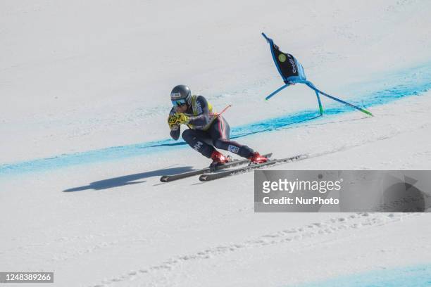 Aleksander Aamodt KILDE of Norway is in action during the Audi FIS Alpine Ski World Cup 2023 Super G Discipline Women's Downhill on March 16, 2023 in...