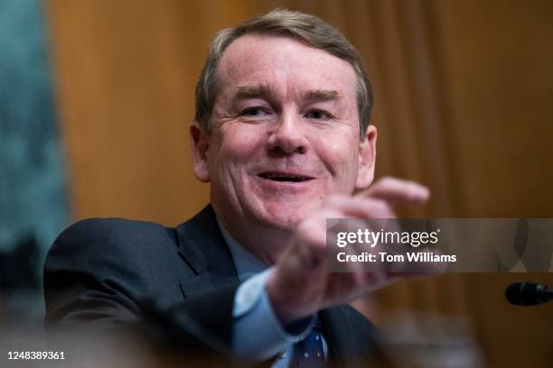 Sen. Michael Bennet, D-Colo., questions Treasury Secretary Janet Yellen during the Senate Finance Committee hearing on the The Presidents Fiscal Year...