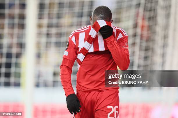 Berlin's Jerome Roussillon looks dejected during a soccer game between Belgian Royale Union Saint-Gilloise and German Union Berlin, Thursday 16 March...