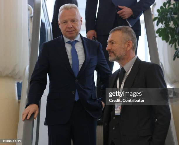 Russian billionaires Dmitry Mazepin and Andrei Melnichenko attend the congress of Russian Union of Industrialists and Entrepreneurs on March 16, 2023...