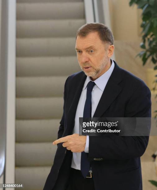 Russian billionare Oleg Deripaska attends the congress of Russian Union of Industrialists and Entrepreneurs on March 16, 2023 in Moscow, Russia....