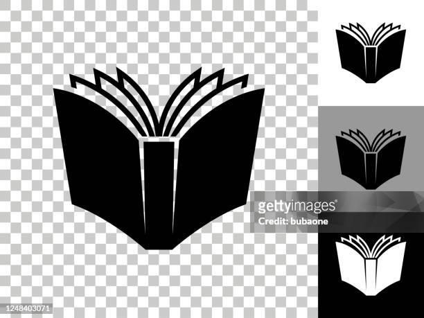 öffnen sie das buchsymbol auf dem transparenten hintergrund des schachbretts - open book stock-grafiken, -clipart, -cartoons und -symbole