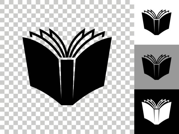 open book icon on checkerboard transparent background - book icon stock illustrations