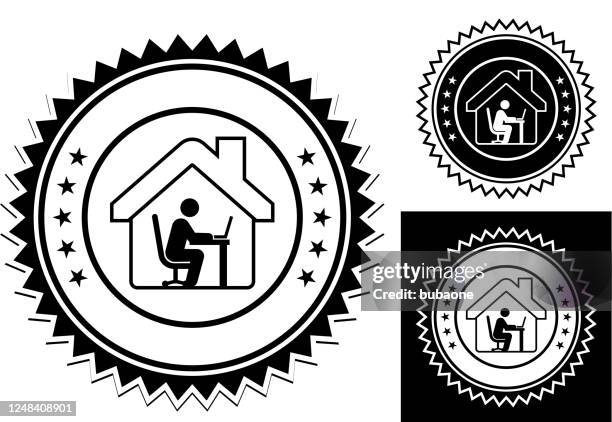 man working on a laptop icon - using multiple devices at home stock illustrations