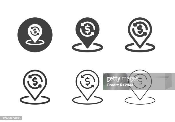 financial location icons - multi series - multi currency stock illustrations