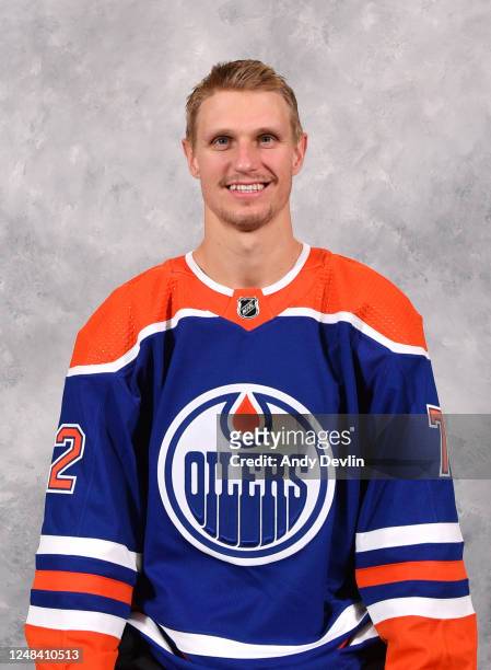 Nick Bjugstad of the Edmonton Oilers poses for his official headshot for the 2022-2023 season on March 15, 2023 at Rogers Place in Edmonton, Alberta,...