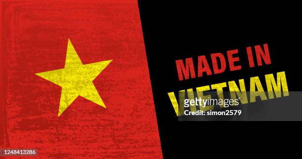 made in vietnam icon with vietnamese flag - association of southeast asian nations stock illustrations