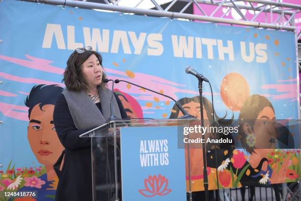 Asian Americans are gathered at the Times Square to protest Asian-Hate in New York City, United States on March 16, 2023. U.S. Congresswoman Grace...