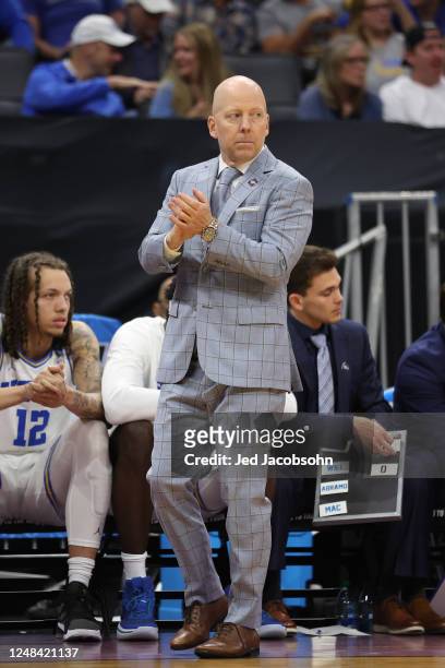 Head coach Mick Cronin of the UCLA Bruins looks on in the first half against the North Carolina-Asheville Bulldogs during the first round of the 2023...