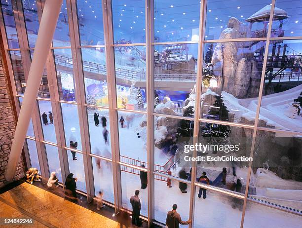 people enjoying ski dubai, mall of the emirates. - ski dubai stock pictures, royalty-free photos & images