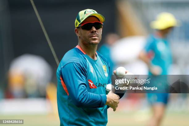 David Warner of Australia seen prior to the first game in the One Day International Series between India and Australia at Wankhede Stadium on March...