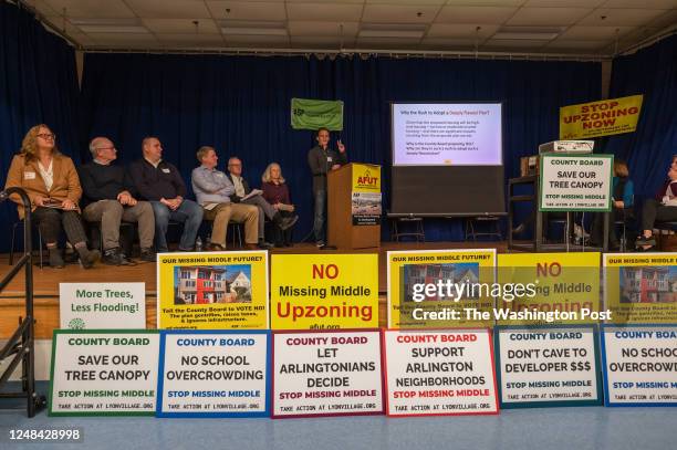 David Gerk, a longtime resident of Arlington, speaks during a public meeting opposing a zoning deregulation proposal known as missing middle that...