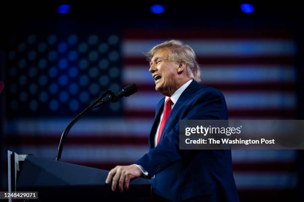 Fort Washington, MD Former President Donald J. Trump speaks on the third and final day of the Conservative Political Action Conference CPAC held at...