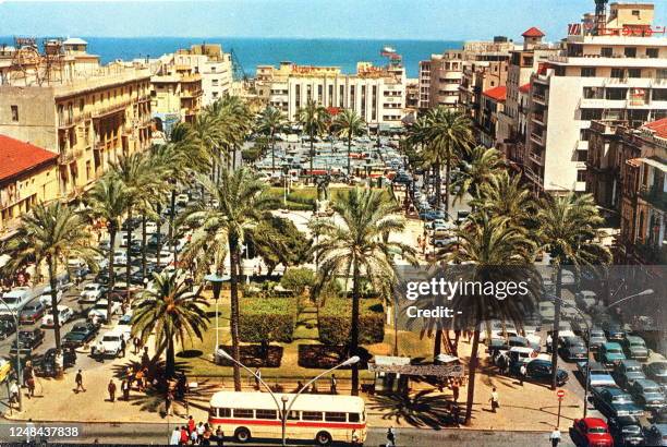 Picture from the 1950s shows a general view of Martyrs Square, also known as Sahet el-Burj, in down town Beirut which has remarkably changed after...