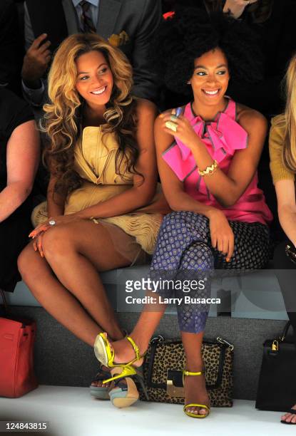 Singers Beyonce Knowles and Solange Knowles attend the Vera Wang Spring 2012 fashion show during Mercedes-Benz Fashion Week at The Stage at Lincoln...