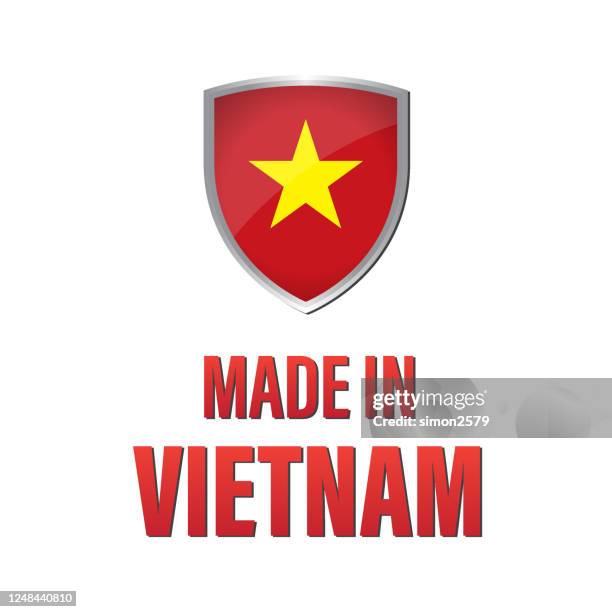 made in vietnam emblem with vietnamese flag - association of southeast asian nations stock illustrations