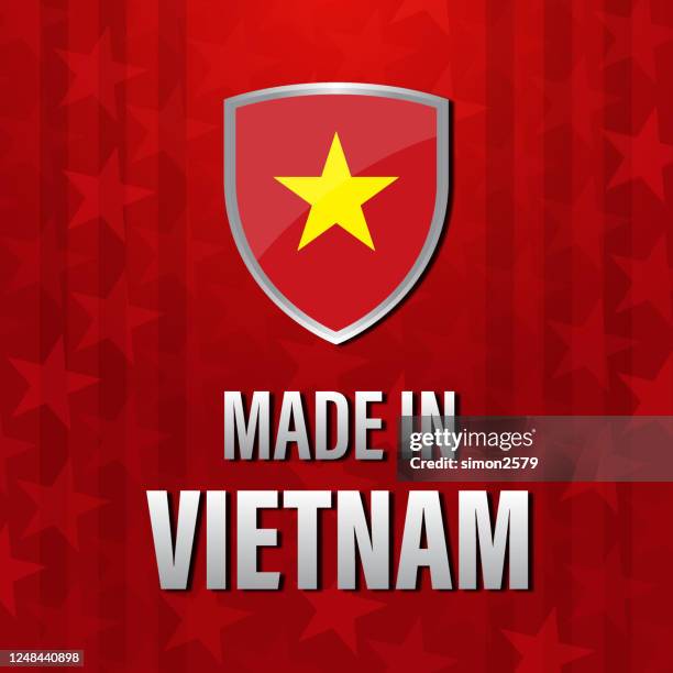 made in vietnam emblem with vietnamese flag - association of southeast asian nations stock illustrations