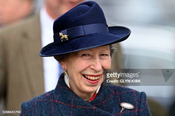 Britain's Princess Anne, Princess Royal arrives to attend on the final day of the Cheltenham Festival at Cheltenham Racecourse, in Cheltenham,...