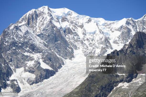 views on the the italian side of mont blanc - mont blanc stock pictures, royalty-free photos & images