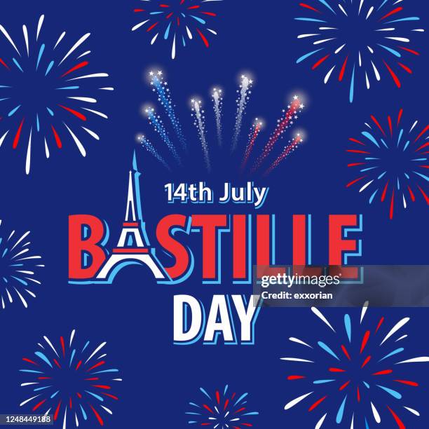 bastille day celebration fireworks - paris night stock illustrations