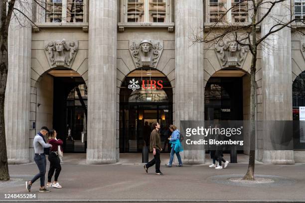 The UBS Group AG headquarters in Zurich, Switzerland, on Friday, March 17, 2023. UBS and Credit Suisse Group AG are opposed to a forced combination,...