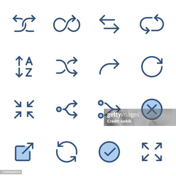 interface arrows - pixel perfect blue line icons - turning key stock illustrations