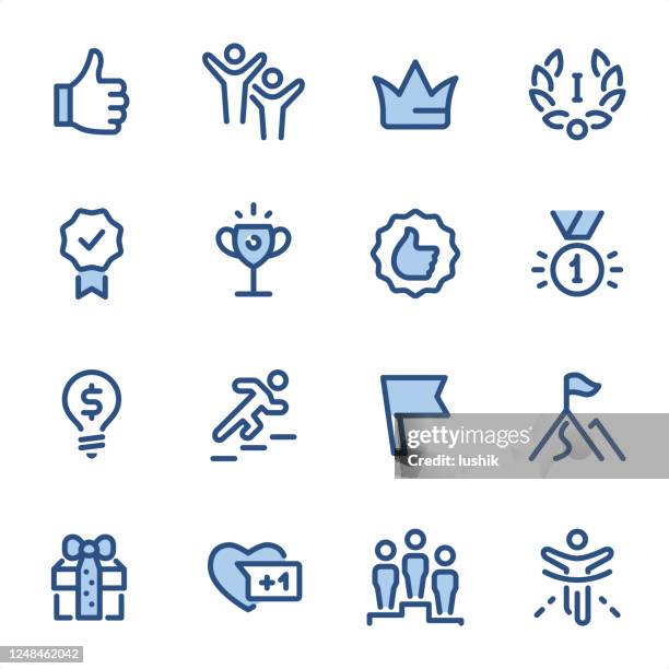 award winning - pixel perfect blue line icons - participant icon stock illustrations