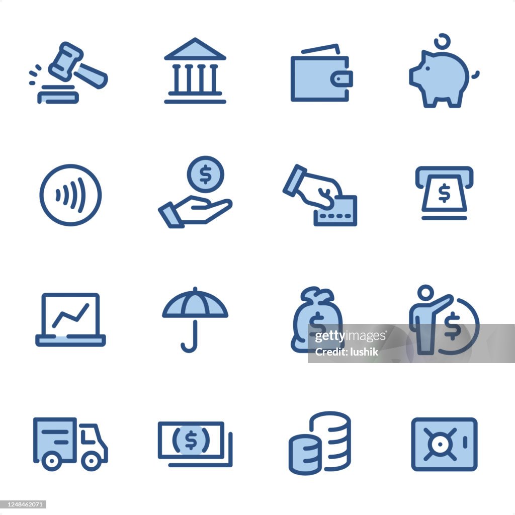 Money and Payment - Pixel Perfect blue line icons
