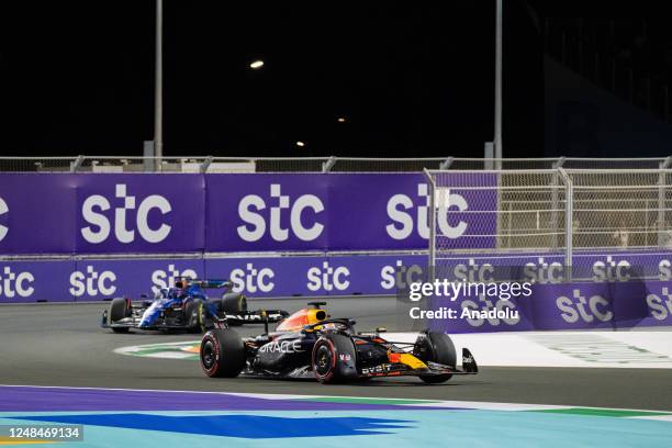 Max Verstappen of Red Bull Racing attends the practice session ahead of the Formula 1 Saudi Arabia Grand Prix in Jeddah, Saudi Arabia on March 17,...