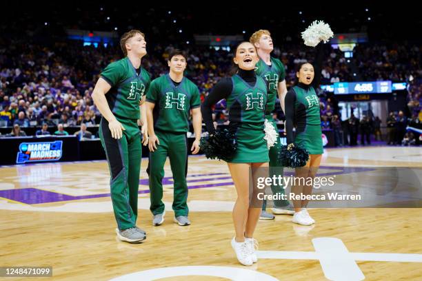 Hawai'i Rainbow Wahine cheerleaders perform during the second quarter against the LSU Lady Tigers in the first round of the 2023 NCAA Women's...