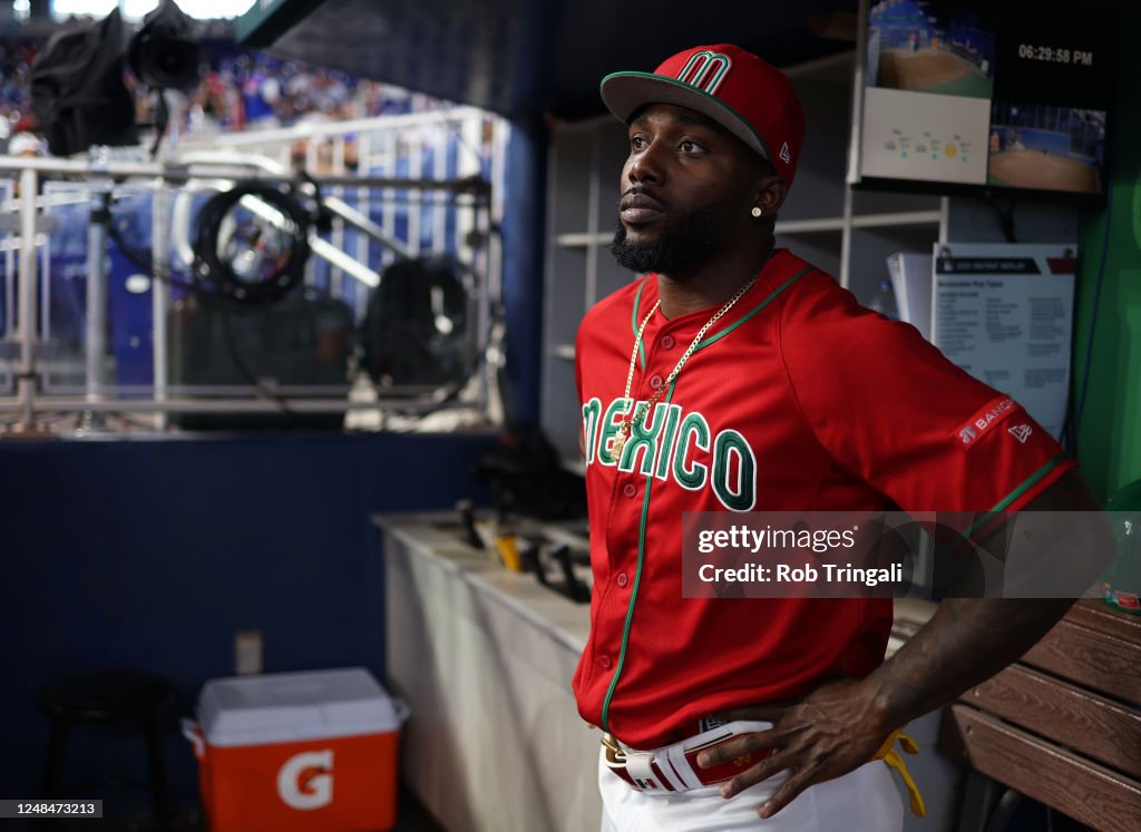 Mexico Randy Baseball Randy Arozarena of Team Mexico is seen in the dugout before the 2023 ...