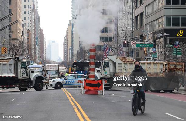 Police take security measure during the annual St. Patrick's Day parade held along Fifth Avenue on March 17, 2023 in New York, United States. One of...