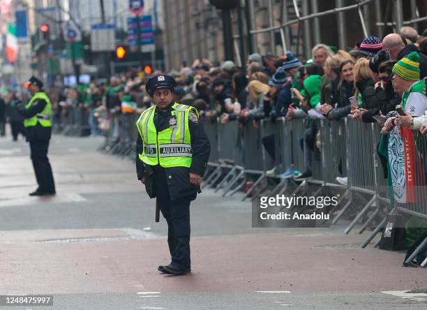 Police take security measure during the annual St. Patrick's Day parade held along Fifth Avenue on March 17, 2023 in New York, United States. One of...