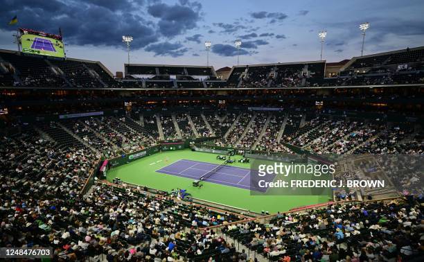 Spectators watch the semi-final match between Kazakhstan's Elena Rybakina and Poland's Iga Swiatek at the 2023 WTA Indian Wells Open on March 17,...